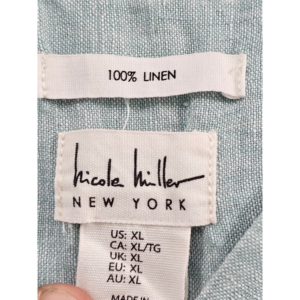 Nicole Miller 100% Linen Tunic Women XL Mint Green V-Neck Sleeveless Side Button - Picture 3 of 5